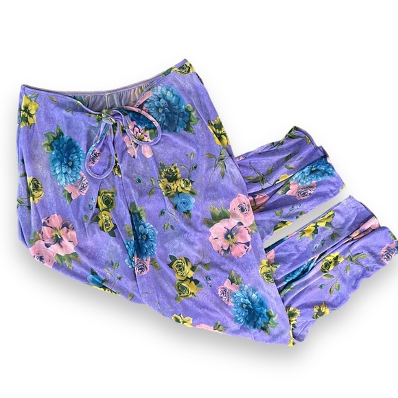 Vintage Purple Floral Sheer Mesh Cover Up Pants - Picture 2 of 7